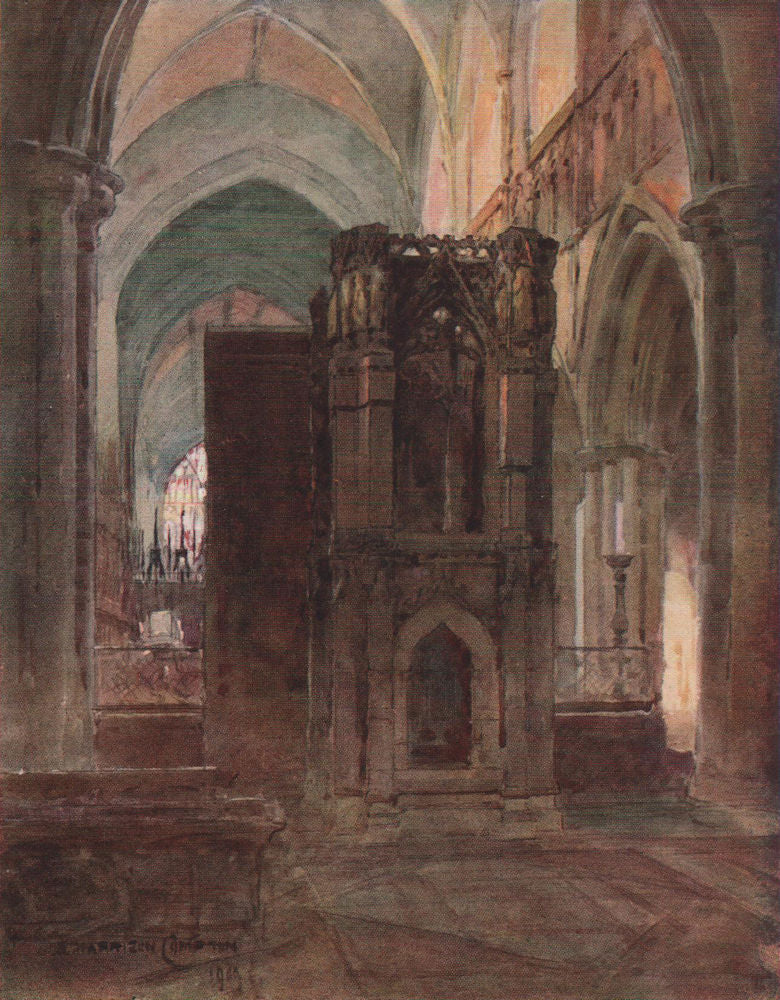St. Werburgh's Shrine, Chester, by Edward Harrison Compton 1910 old print